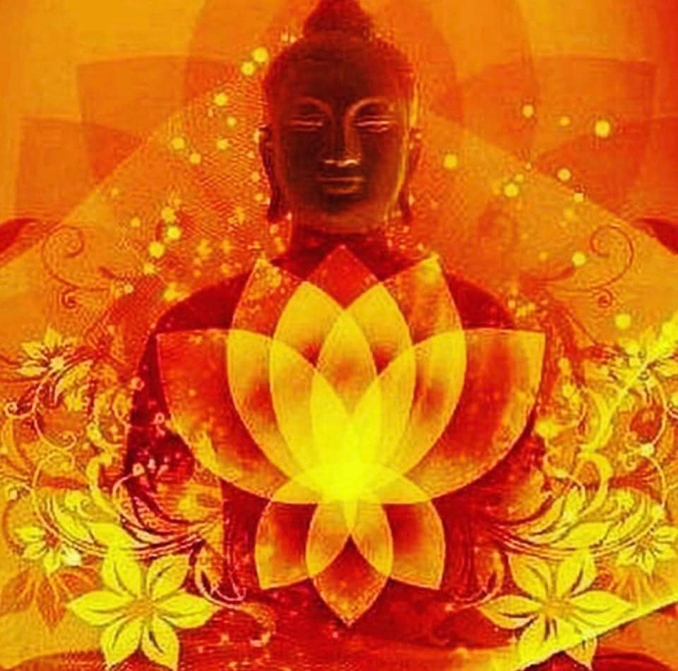 Buda y loto naranja.