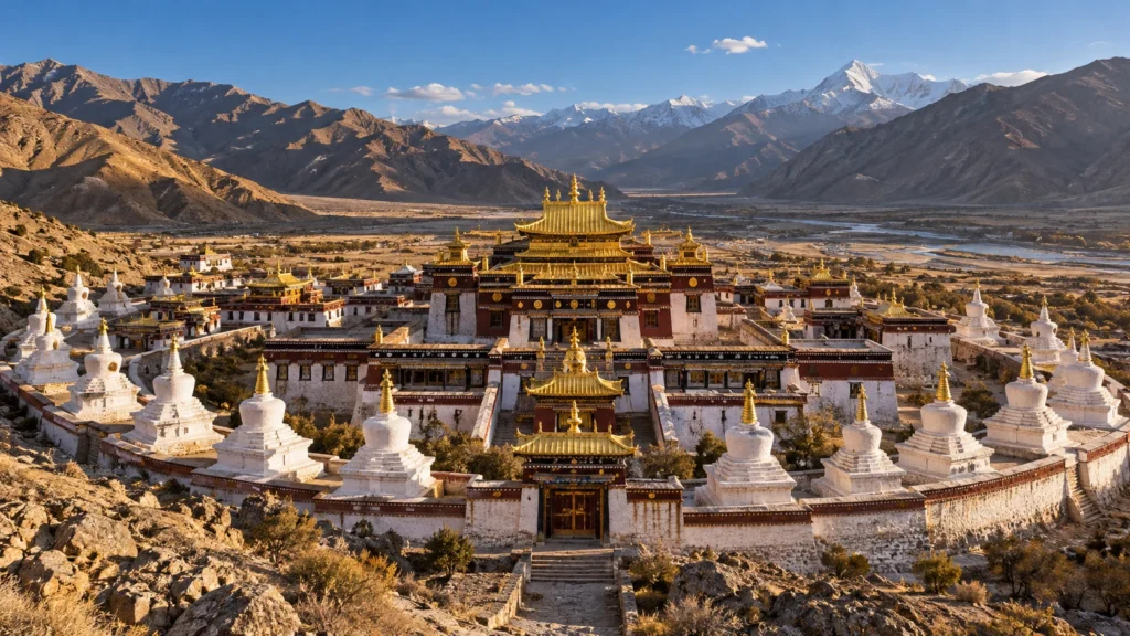 Monasterio de Samye, el primer monasterio budista del Tíbet, fundado con ayuda de Guru Rinpoche.